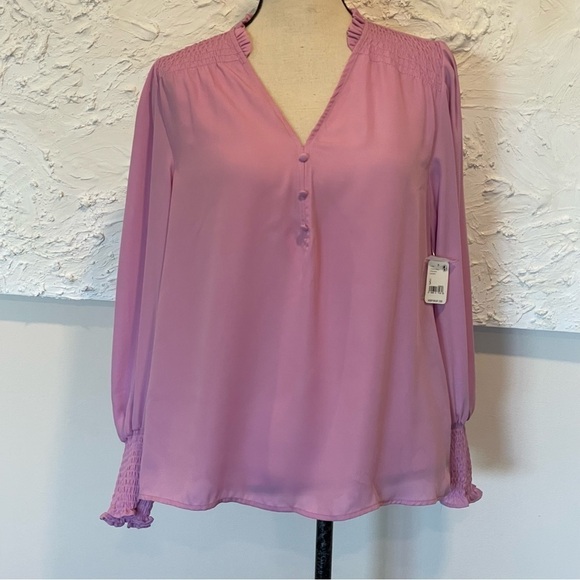 Free People Smocked Blouse Top Long Sleeve Ruffle Moonlit Orchid Pink Sz S $88. - Picture 1 of 9